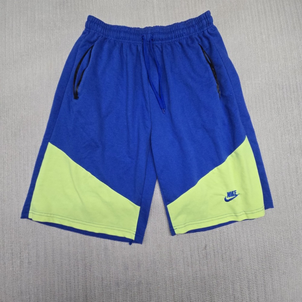Nike Sweat Shorts Mens 2XL Blue Colorblock 11 In Jersey Lounge Athletic Gym
